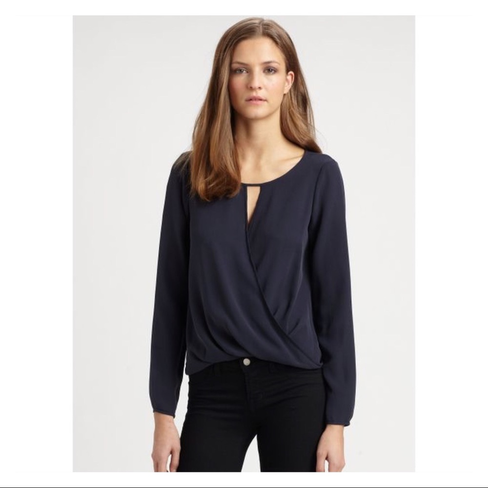 Theory Aija Cross front Blouse with keyhole neckline